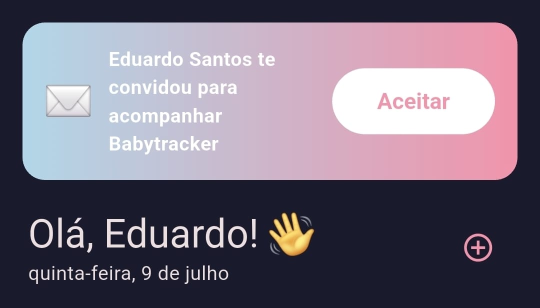 Aviso de convite pendente na tela inicial