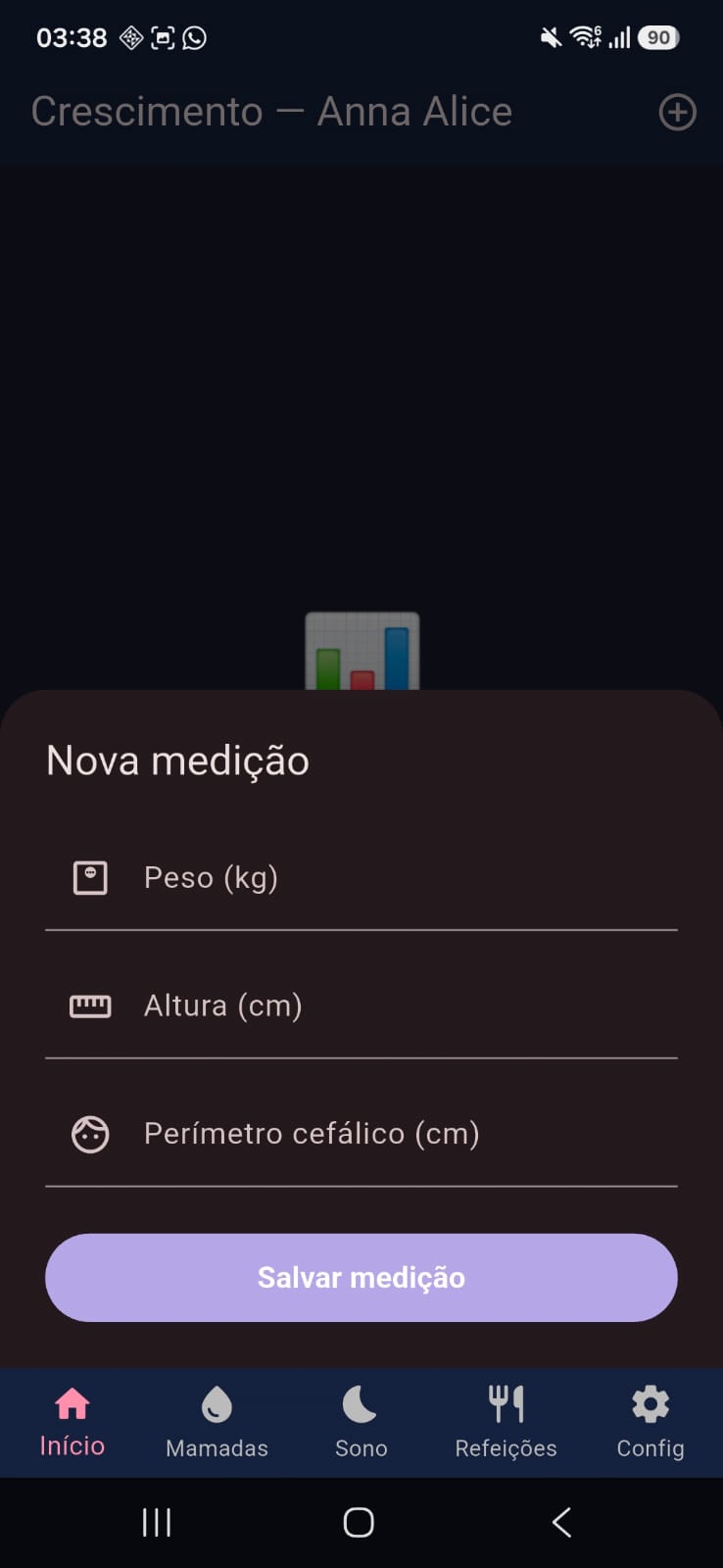 Formulário de nova medição de crescimento