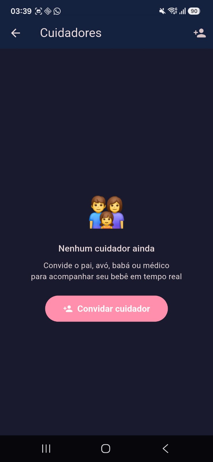 Tela de cuidadores sem ninguém convidado ainda