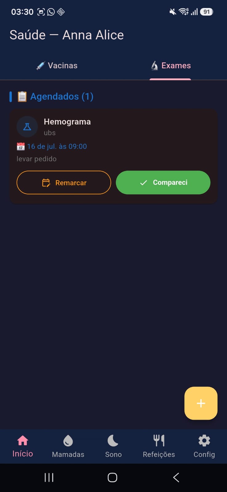 Exame agendado com opções de remarcar ou confirmar