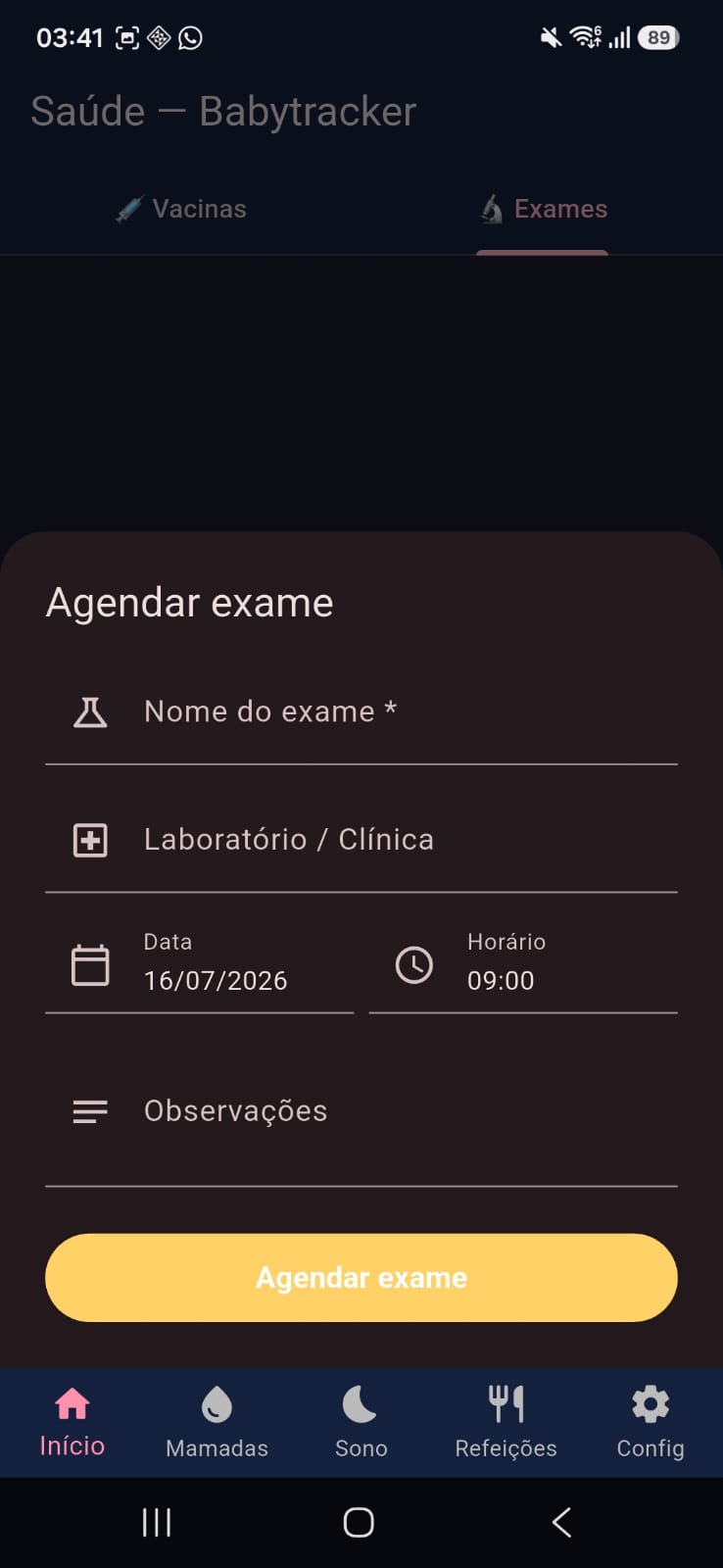 Formulário para agendar um exame