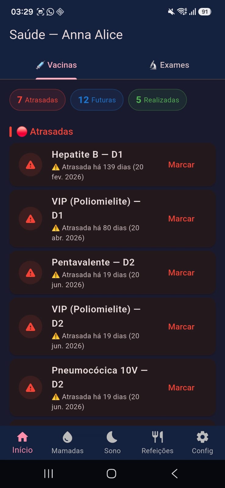 Lista de vacinas atrasadas e futuras